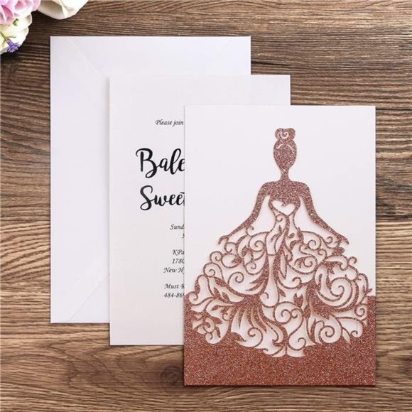 25PCS Rose Gold Glitter Crown Invitation Cards, Sweet 16 Laser Cut Invitations - Picture 4 of 6